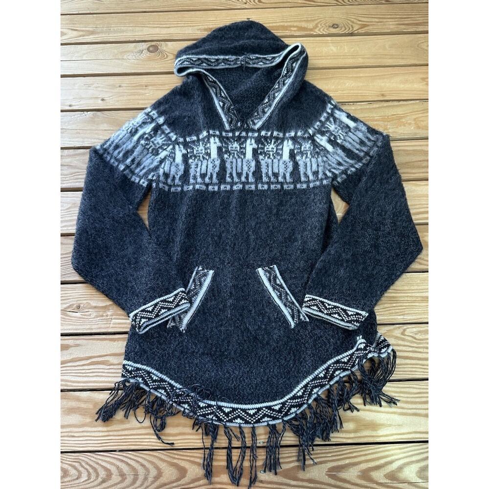 Albinaas Alpaca Women’s Peruvian Hooded Sweater Size Small Black